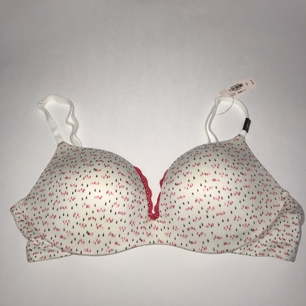 Victoria's secret bra White Red floral Plunge Push up Bra Underwire